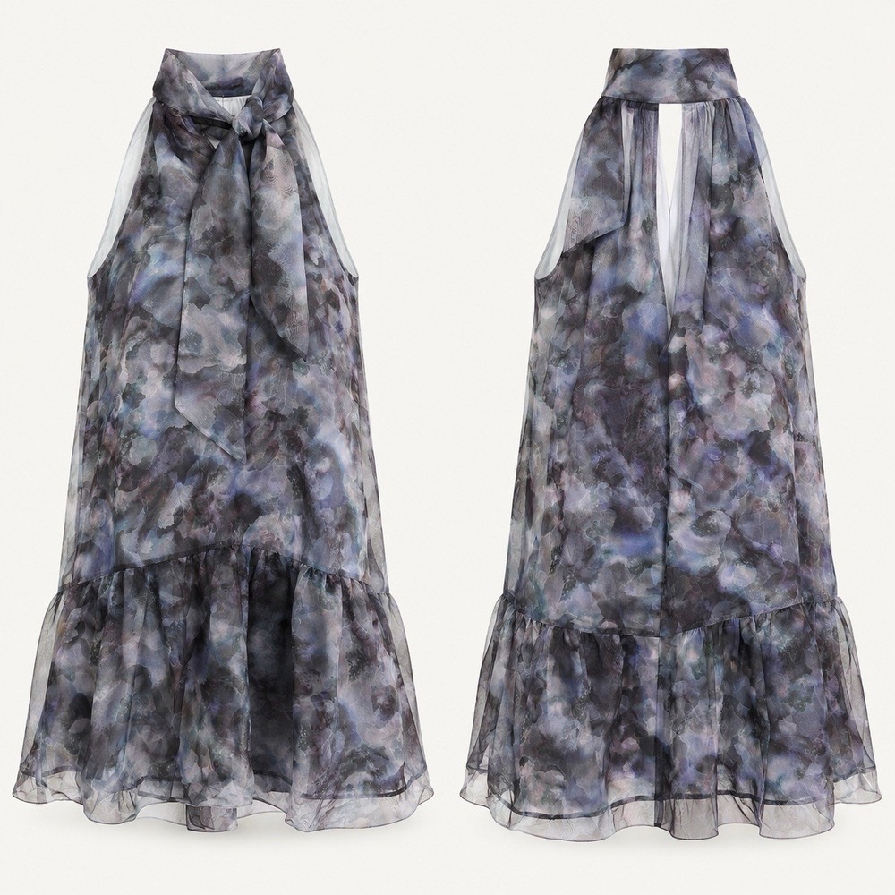 $348 NWT Marie & Oliver Halter Top Dress Sz M Geode Print Romantic Moody Party
